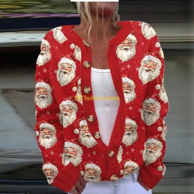 Y5GC Cable Knit Christmas Sweater Coat for Women Long Sleeve Button Up Warm Outerwear