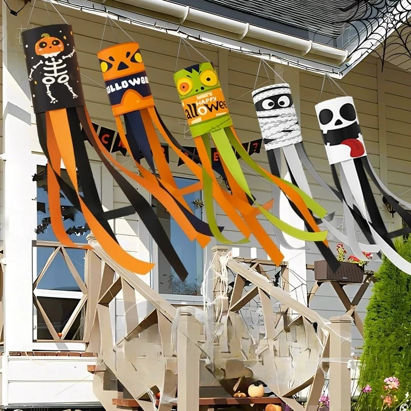 Halloween Ghost Pumpkin Windsock Hanging Decorations Outdoor Yard Garden Patio Front Porch Balcony Tree Party Supplies