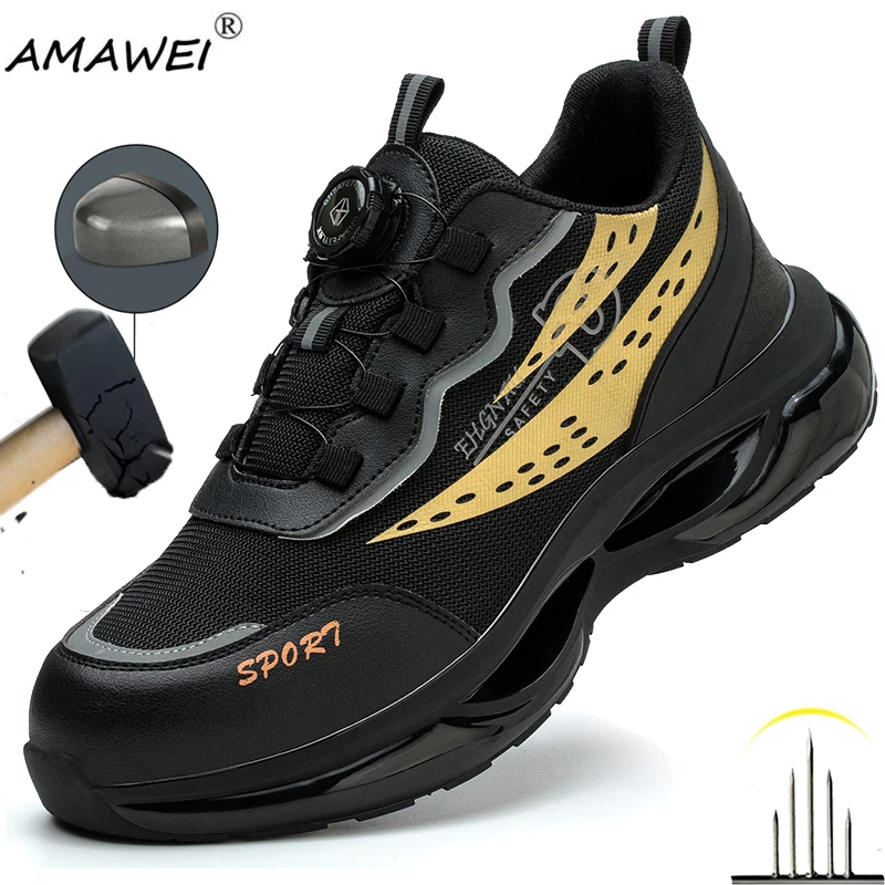 

Men Rotary Buckle Work Safety Shoes For Lightweight Mesh Protective Work Sneakers Breathable Shoes Anti-Puncture Steel-toe shoes