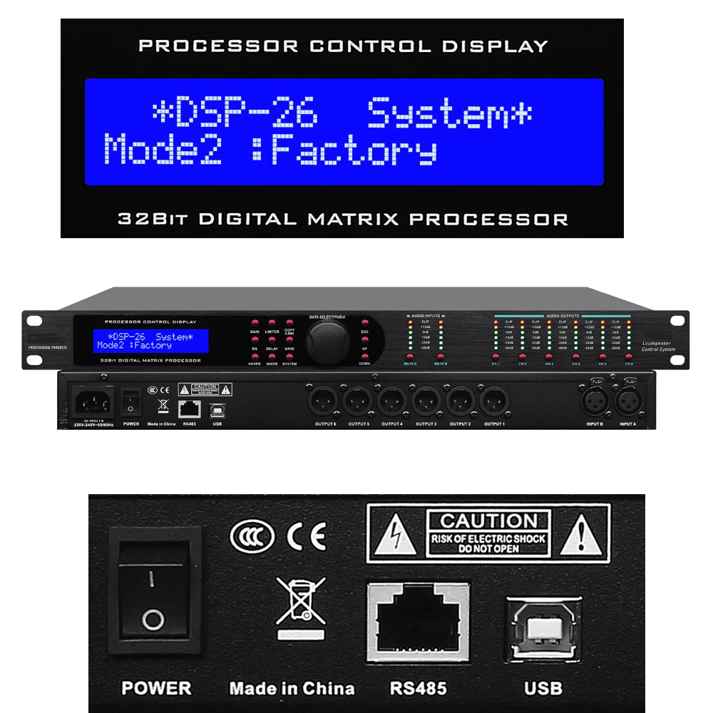Processador de áudio digital profissional dbx260 3 em 6 saídas 260, gerenciamento de alto-falantes, efeito crossover de palco, software original para pc