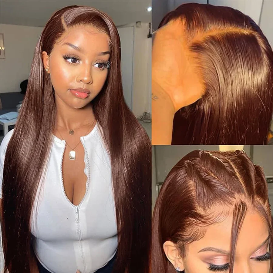 13x4 Chocolate Brown Lace Front Human Hair Wigs Straight 13x6 Full HD Transparent Brown Lace Frontal Wigs Pre Plucked