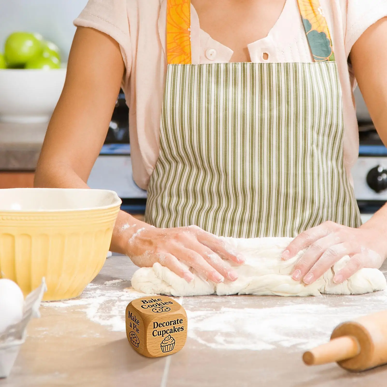 نرد نشاط الخبز لعبة خشبية الدعامة 6-الوجهين صانع القرار مضحك الخبز النرد للحزب مخبز الأسرة جمع تاريخ الليل
