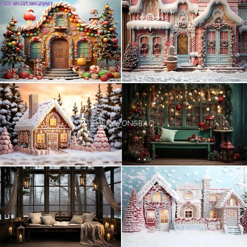 

Festive Christmas Room Fireplace Photography Backdrops Winter New Year Holidays Party Xmas Tree Window Photo Background BR-12