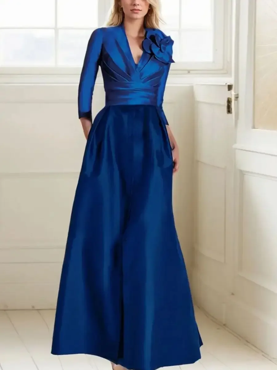

Royal Blue Mother of the Bride Dress 2026 Satin V Neck Floor Length Pleated Wedding Formal Party Gowns Robe De Soriee