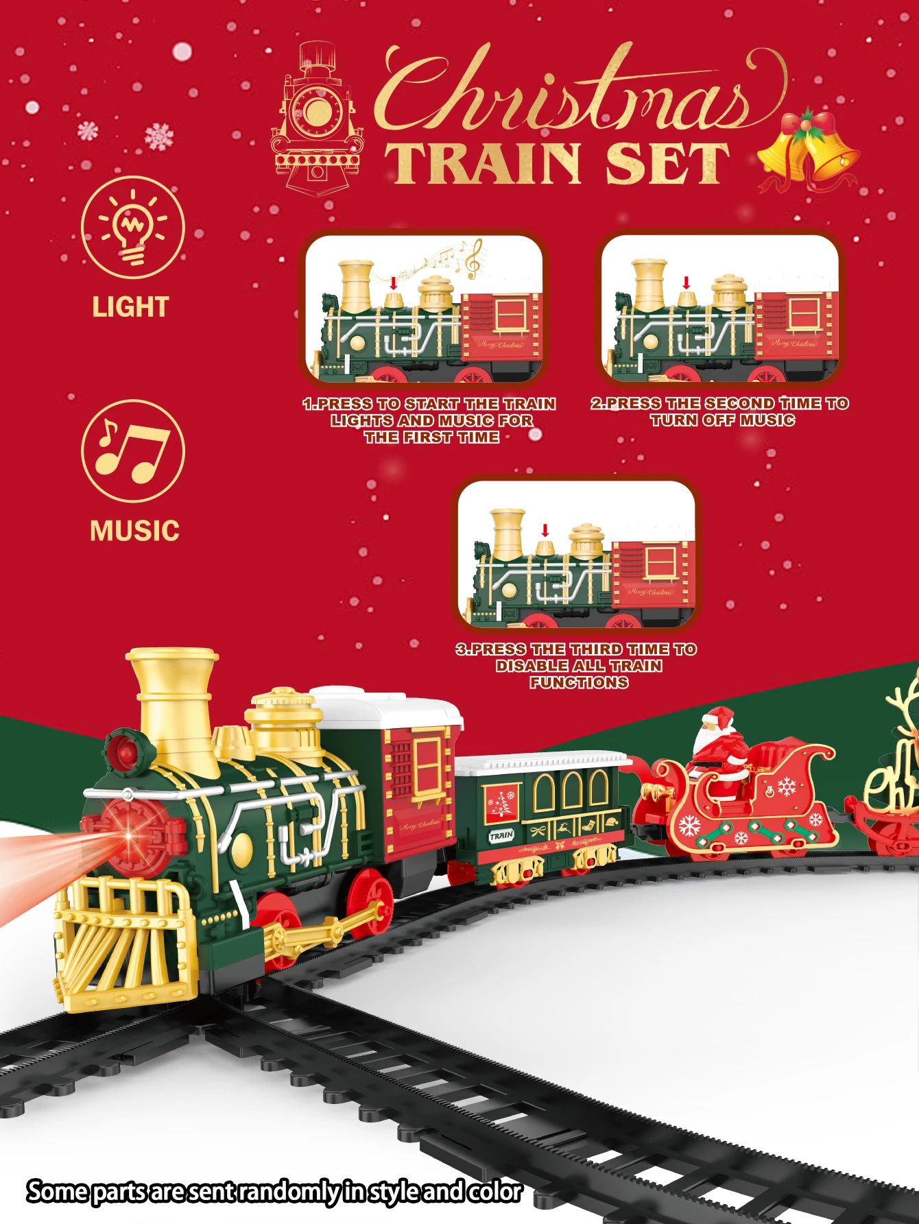 

Classic steam children's electric rail train set,With Christmas music, train simulation sound, and lights