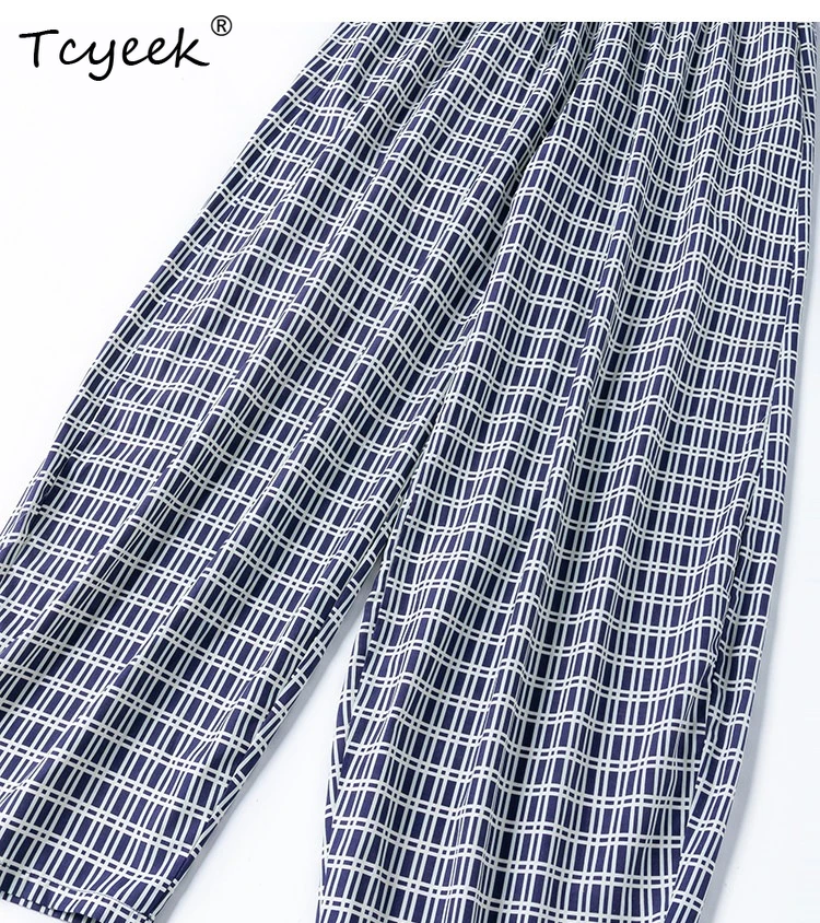 

Tcyeek 62% Mulberry Silk 17% Cotton Harem Pants Women 2026 Summer Clothes Plaid Fashion Casual Pants for Woman Pantalones Mujer