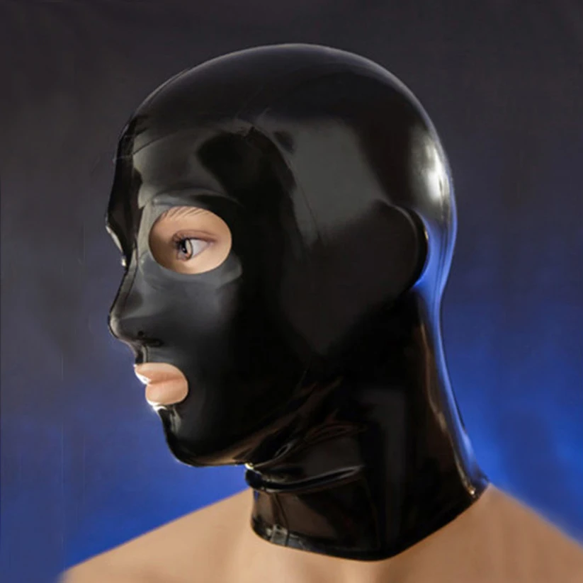 

Black Natural Latex Rubber Mask with Eyes Mouth Nostrils Opened Handmade S-LM075