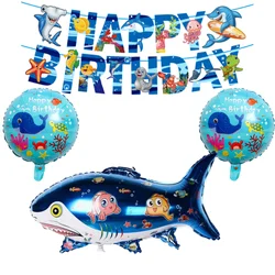 Funny Cartoon Shark Party Balloons Set Birthday Decoration Globos Banner Gifts Ocean Shark Theme Party Room Decorate Banner