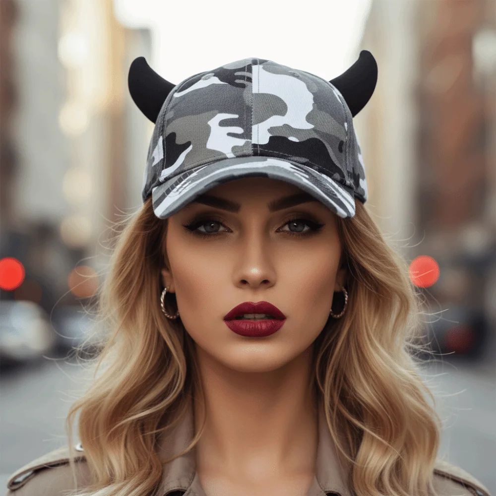 Casual 3D Devil Horn Baseball Cap Adjustable Breathable Peaked Cap Cosplay Streetwear Hat For Man Women Unisex