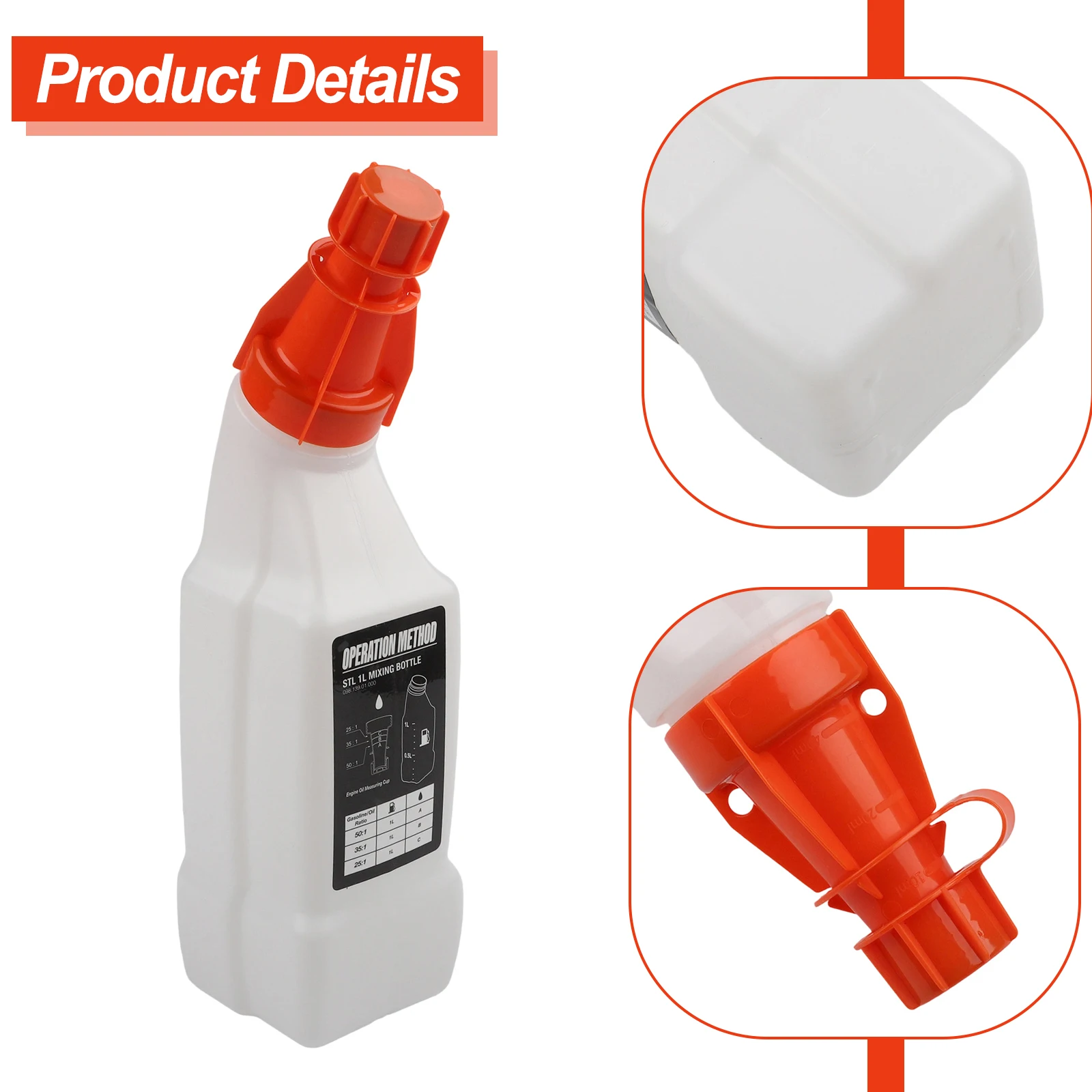 1L Fuel & Oil Mixing Bottle For 2-Stroke Engines 50:1 40:1 35:1 25:1 Ratios Portable Gas Mix Container For Chainsaw Brushcutte