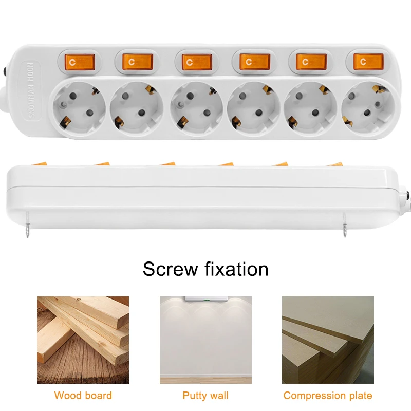 Power Strip Surge Protection 16A  6 AC German standard Outlets SOCKET with & Switch 1.5/2.5 meters 3500W Independent switch