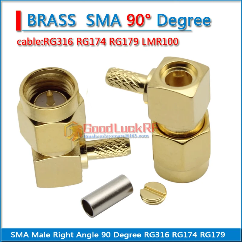 SMA Male 90 Degree Right Angle type L for RG316 RG174 RG179 LMR100 LMR195 RG58 RG142 RG223 RG400 RF Connector Adapter Cable