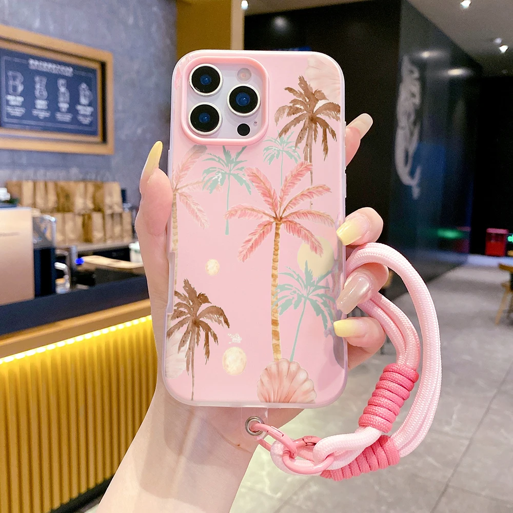 Wrist Strap Candy Color INS Phone Cases For Xiaomi 15T Pro 14T Pro Mi 11 Lite 5G 17 Pro Max Island Coconut With Lanyard Cover