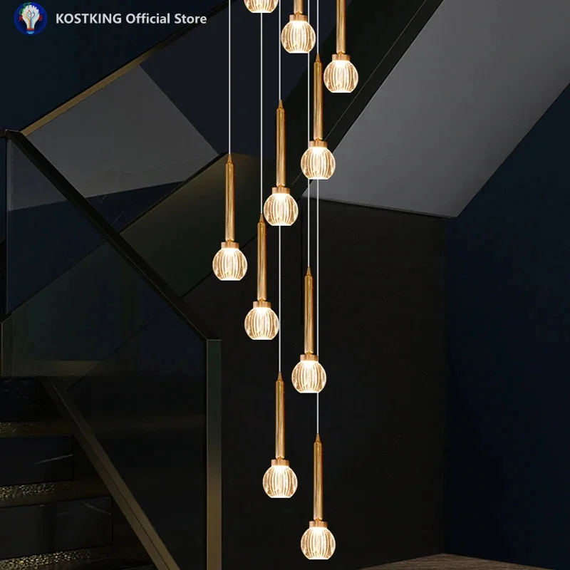 2025 Designer-Style Loft Duplex Staircase Pendant Light Villa With Grand And Luxurious Open-Space Rotating Crystal Chandelier
