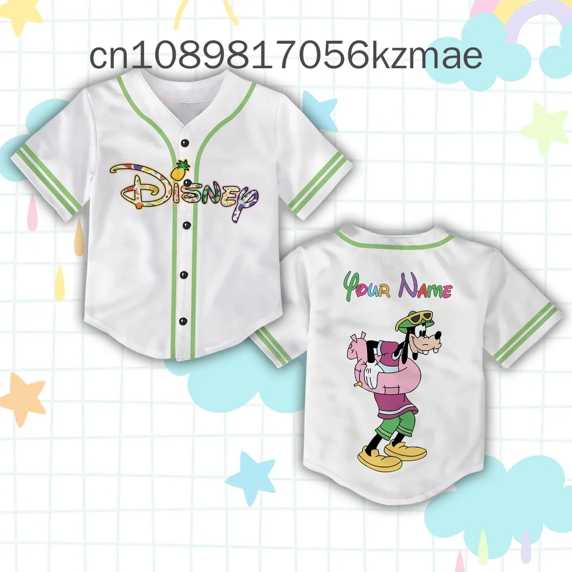 Summer New Custom Name Disney Goofy Family Vacation Men's and Women's Children's Baseball Shirt Disney Goofy Baseball Jersey