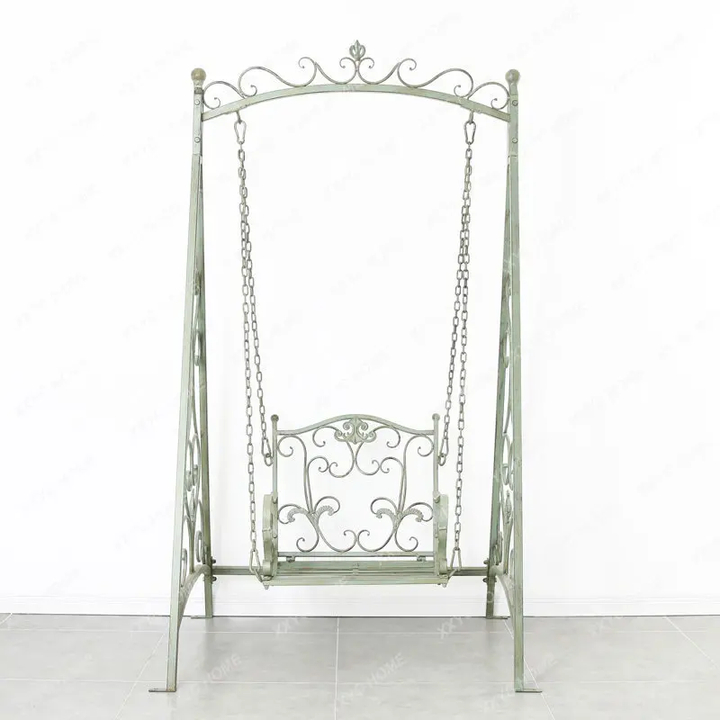 Retro wrought iron outdoor single swing, hanging basket, rocking chair, courtyard garden chair, indoor children's hanging chair