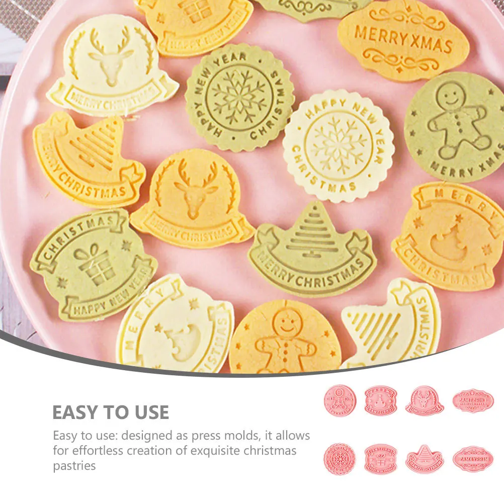 

8Pcs Xmas Cookie Molds Plastic 3D Cookie Stamps Creative Baking Tools for Christmas Party Desserts DIY Baking Molds