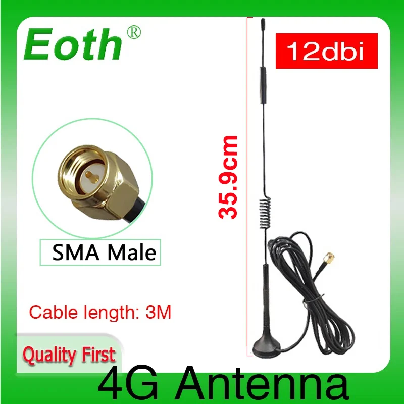 

Eoth 1p 2p 4G LTE Antenna 36cm 12dbi SMA Male Connector Aerial 698-960 1700-2700Mhz IOT magnetic base 3M Clear Sucker Antena