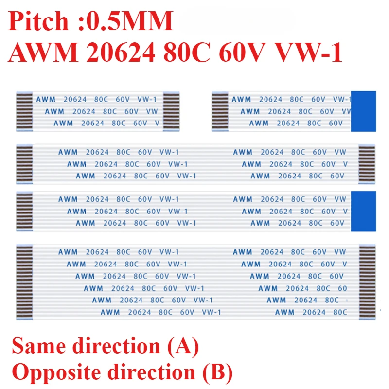 Cabo liso flexível de FPC/FFC, fita, passo de 0.5mm, 4 5 6 8 10 12 14 16 18 20 22 24 26 30 32 34 36 38 40 45 50 54 60 Pin, 10 PCes