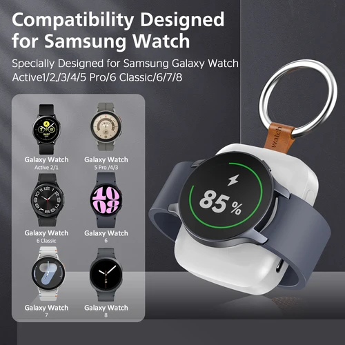 Imagen 2 del producto Cargador Inalámbrico Magnético de Carga Rápida para Samsung Galaxy Watch Active1/2/3/4/5 Pro/6/6 Classic/6/7/8 con Llavero