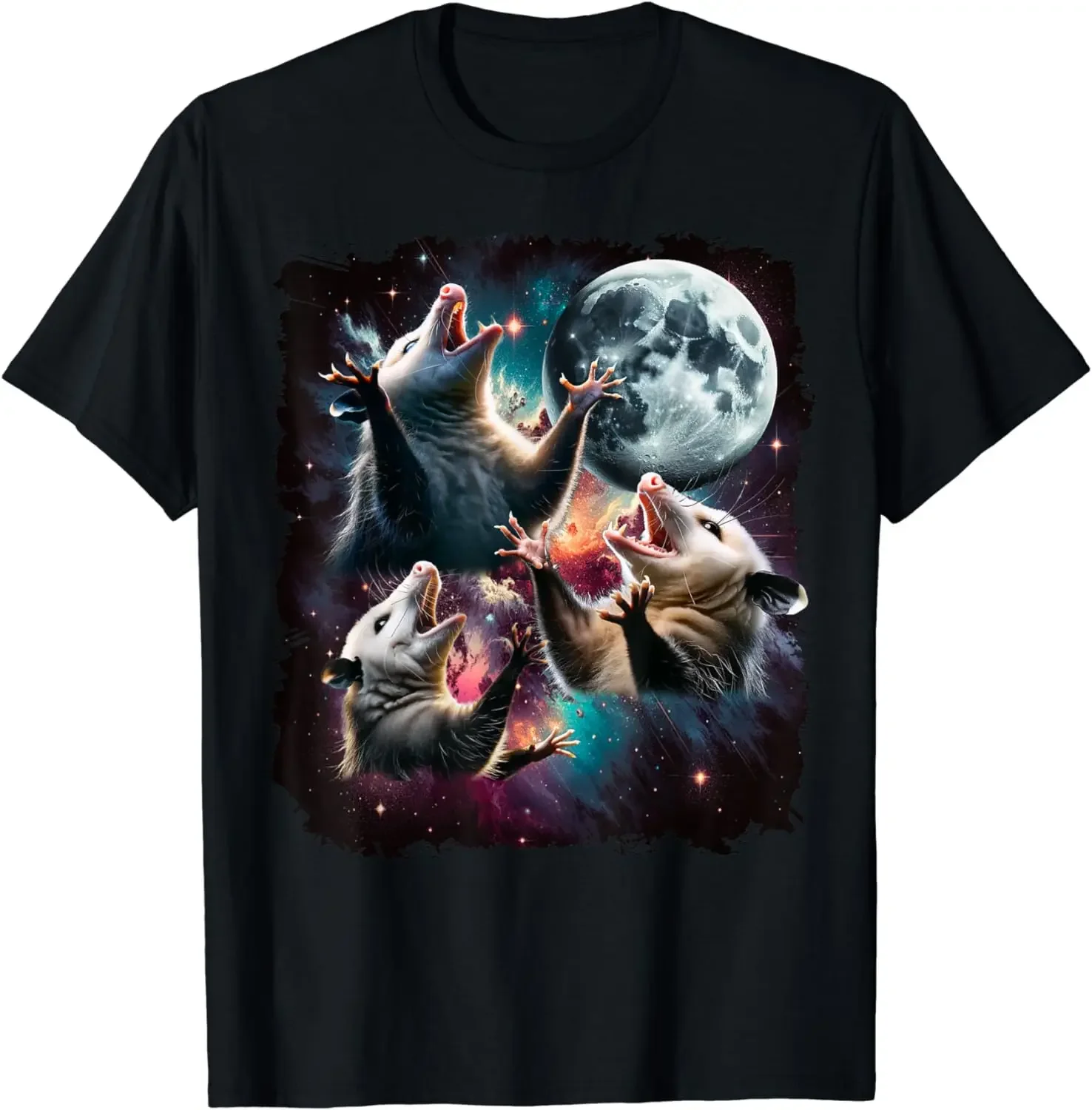 

Opossum Moon Howling Cosmic Galaxy Meme Graphic T-Shirt Breathable Cotton Short Sleeve Tee