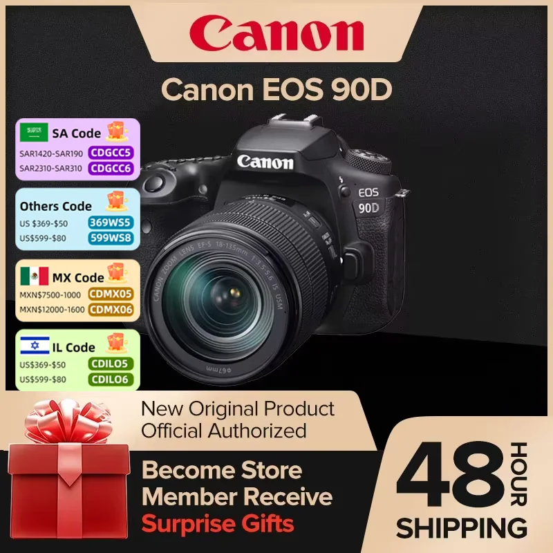 Canon EOS 90D DSLR APS-C Digital Compact Camera High Pixel Fotografica Profesional Camera With EF-S 18-135mm IS STM Lens