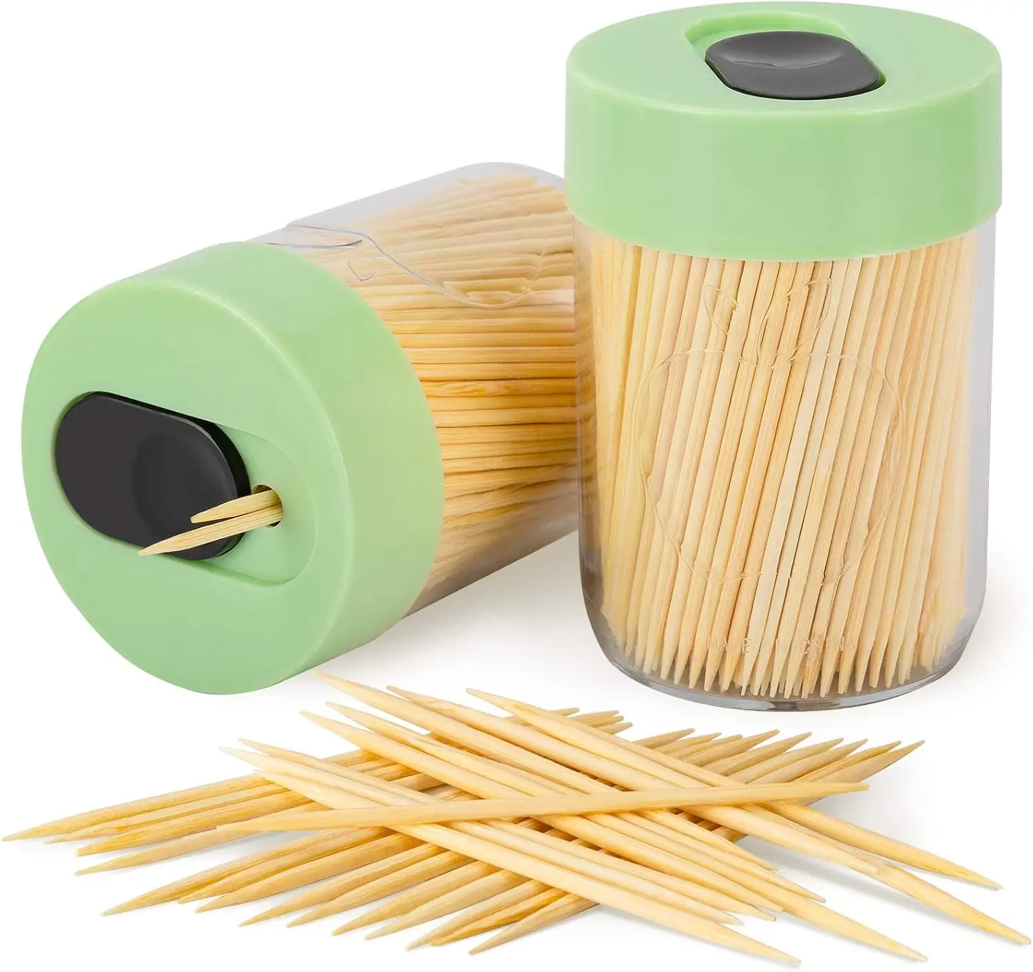 

Sturdy Safe Toothpick Holder with 800 Natural Wood Toothpicks for Teeth Cleaning, Unique Home Design Decoration, 2 Pack