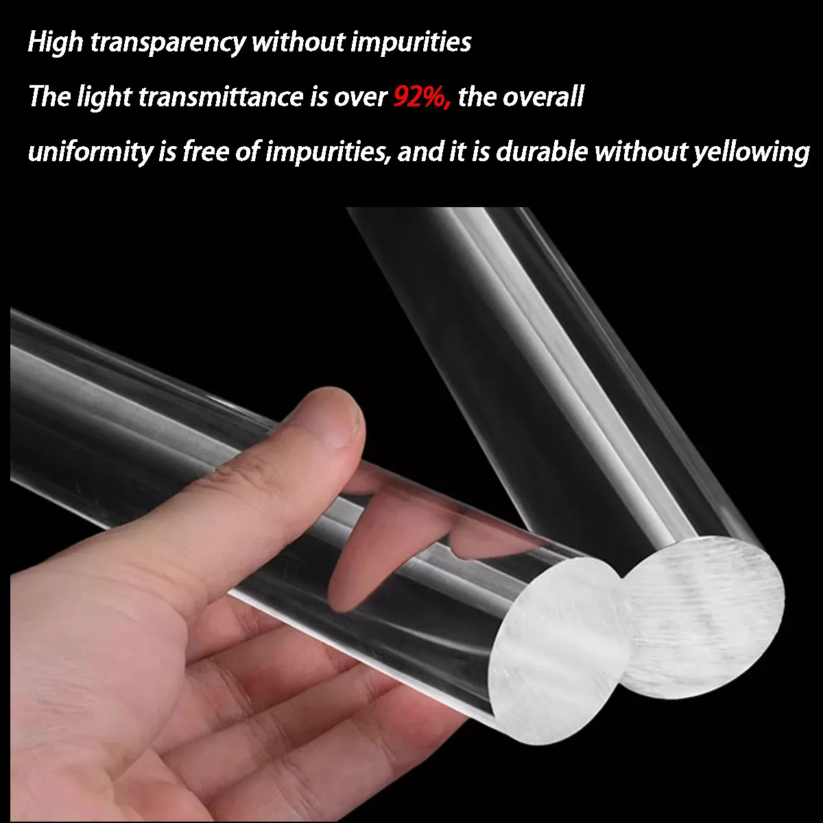 Haste redonda acrílica de alta transparência, haste de vidro orgânico, haste sólida, personalização de processamento cilíndrico de plástico PMMA