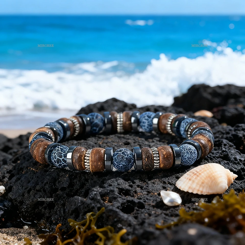 1 قطعة سوار خشبي من الحجر الطبيعي للرجال ، نمط متين ، مجوهرات عصرية ، عرض سحر الذكور الناضجة في مشاهد خارجية #3