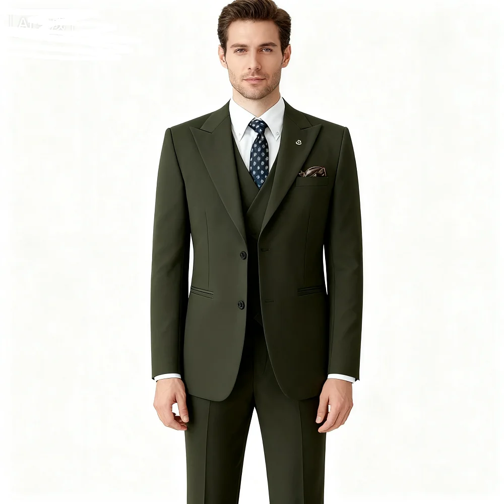 

Men's 3 Piece Slim Fit Business Suit Groom Tuxedo with Double Breasted Blazer Vest And Pants for Wedding Party