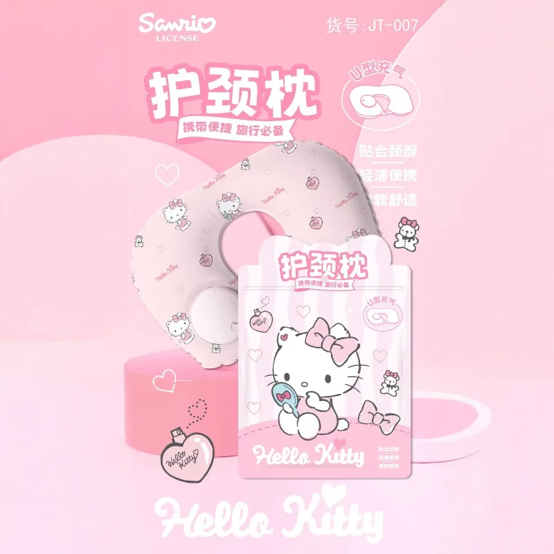 헬로키티 인플레이터블 U자형 베개 프린트 애니메이션 여성 액세서리 휴대용 여행용 인플레이터블 인형 소녀 선물 도매