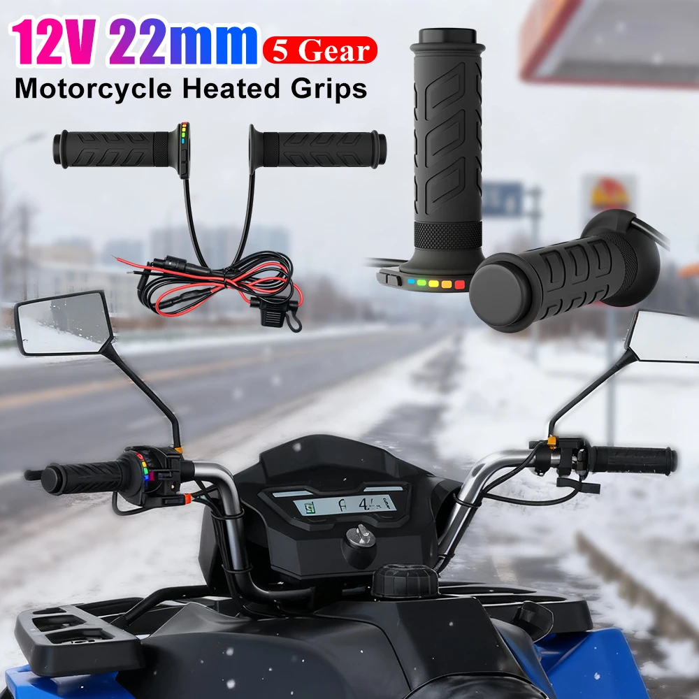 

Electric Bicycle Heated Handgrips Motorcycle Heated Hand Grip 5 Gear Adjustable Thermal Fast Heating Cycling E-bike Handlebar