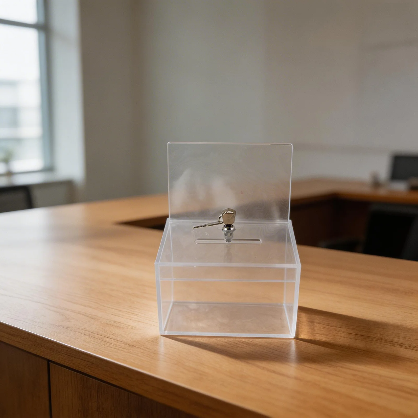 Transparent Donation Box with Lock and Sign Holder One Pack with Two Keys Suitable for Voting and Fundraising Activities