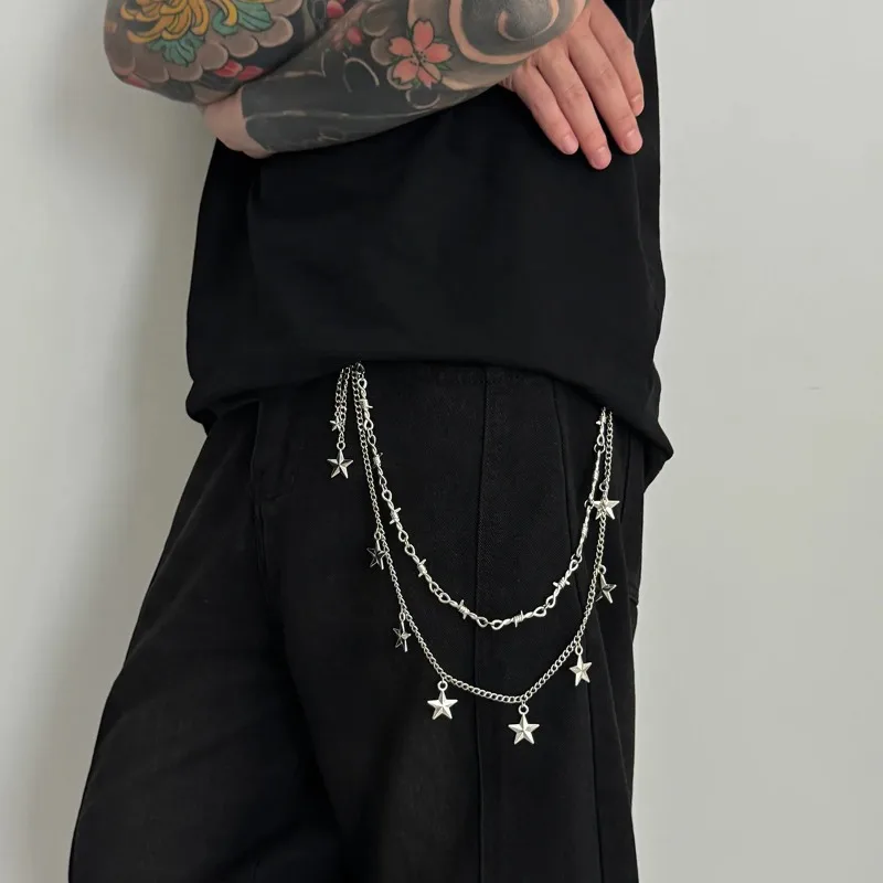 Men Women Hip Hop Double Layer Waist Chain Trendy Star Pendant Jeans Pants Bag Chain Steampunk Fashion Jewelry Gift view 5