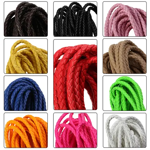 5 Yards/lot 6/7mm Braided Leather Cord Round PU Leather Cord Rope For Jewelry Making DIY Crafts Bracelets Necklace Accessories