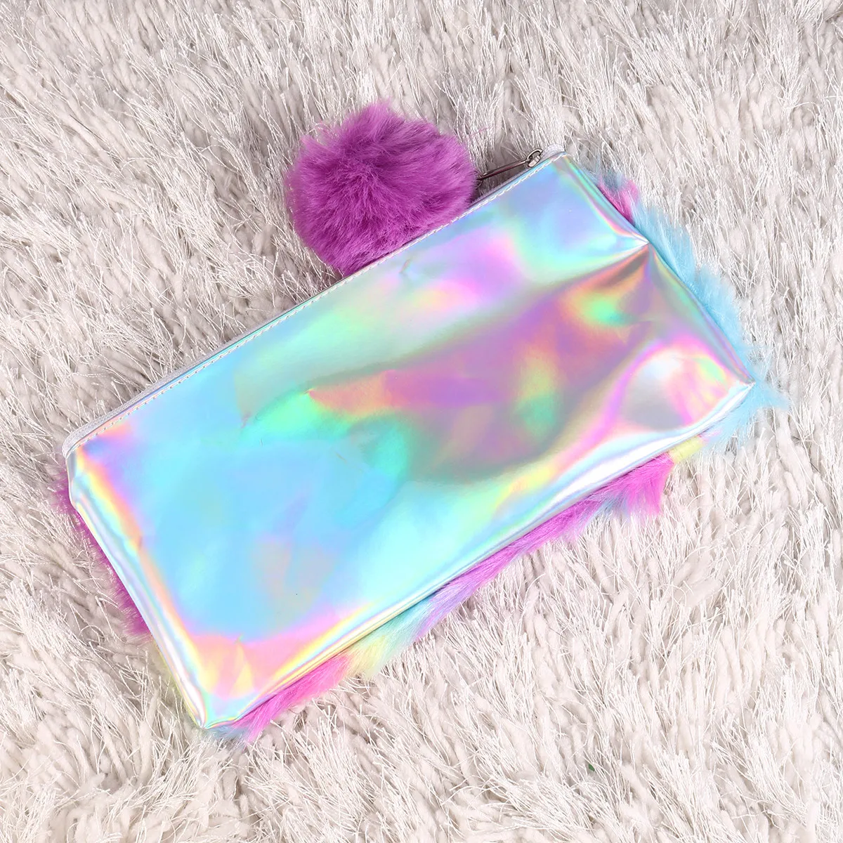 

Rainbow Large Capacity Pen Bag Purple Purple Ball Double Sided Zipper Pencil Case Portable Storage for Students Makeup Cosmetics