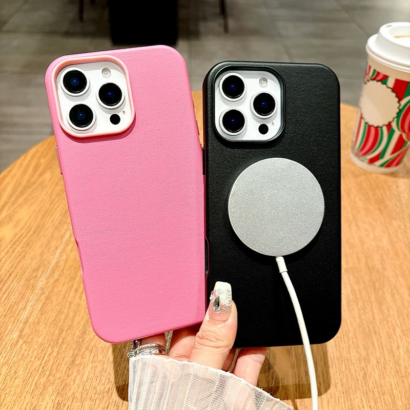 

Роскошный магнитный кожаный чехол Magsafe для iPhone 16, 15, 14, 13, Pro Max Plus, противоударный чехол для телефона с беспроводной зарядкой