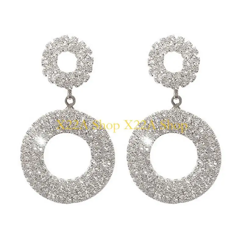 Unique Elegant Round Cutout Crystals Studs Earrings Portable for Sensitive Skin