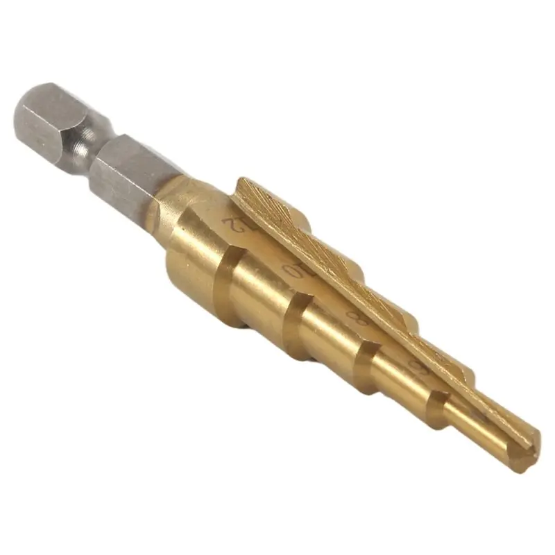 

Lightweight 3Pc Hss Step Cone Taper Drill Bit Set Hole Cutter Metric 4-12/20/32Mm 1/4 Inch Titanium Coated Metal Hex Bits