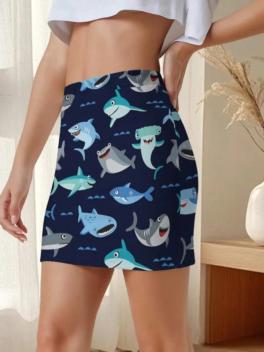 Women Summer Bodycon Micro Skirt Shark Print Cotton Casual Mini Skirt