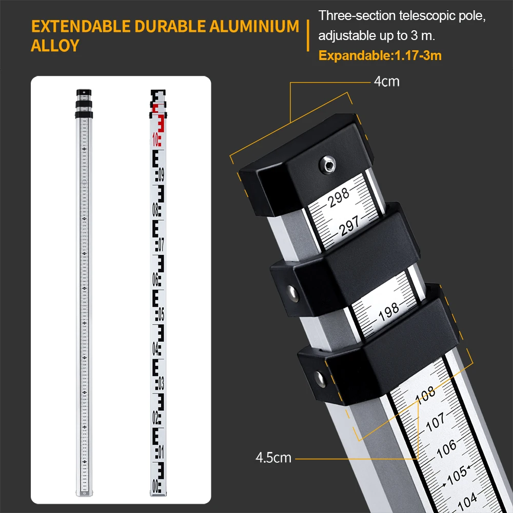 FIRECORE Aluminum Alloy Level Ruler 3M High Precision Tower Ruler For Rotary Laser/Automatic Optical Level (FLR300A)