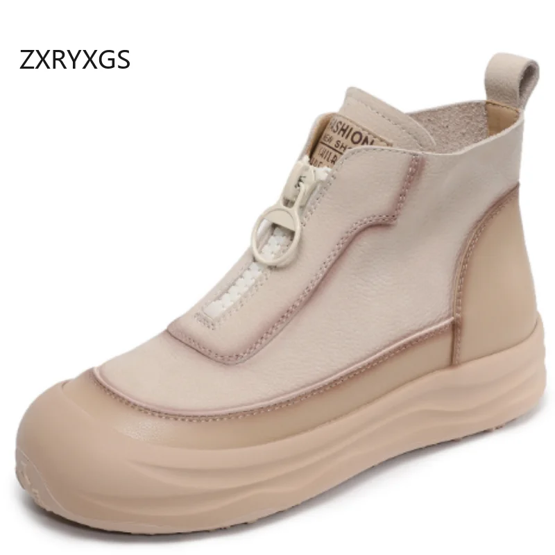 ZXRYXGS 2025 New Autumn Top Cowhide Full Real Leather Sneakers Women Short Boots Travel Shoes Thick Sole Elevator Trendyl Shoes