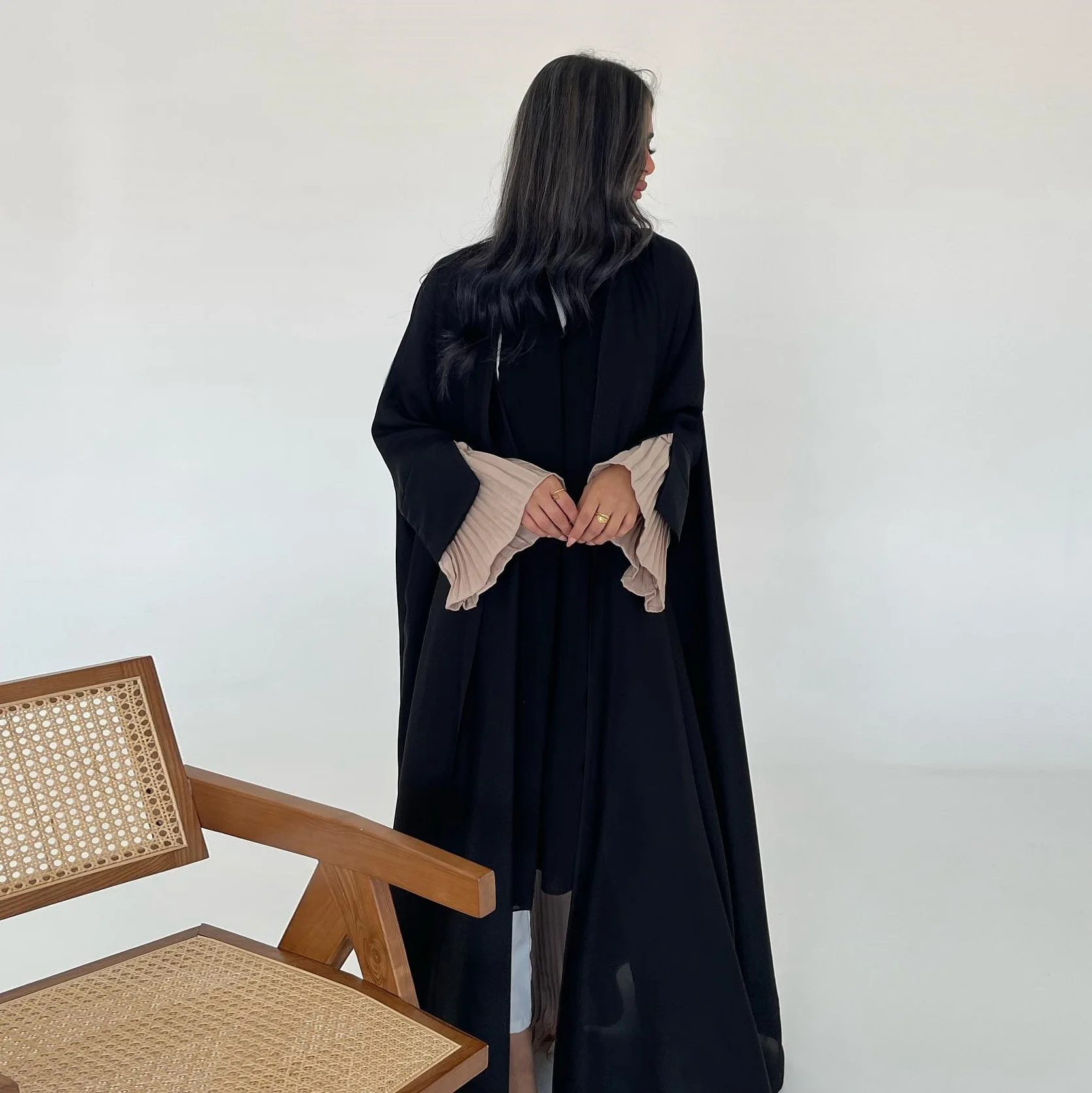 

2025 Dubai Open Abaya Pleated Kimono Cardigan Women Muslim Maxi Dress Eid Djellaba Ramadan Islam Jalabiya Caftan Marocain Femme