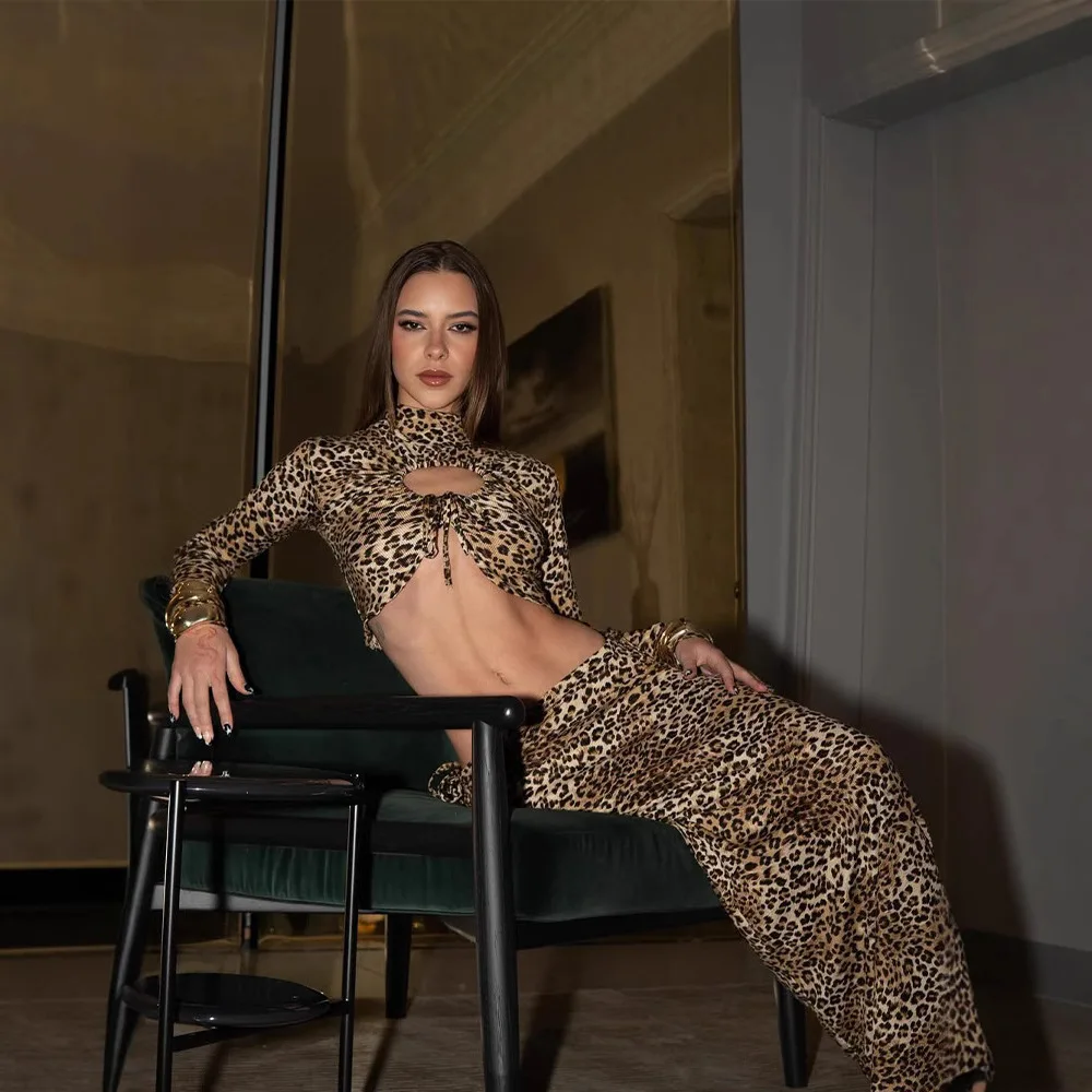 Vêtements pour femmes, mode européenne et américaine, nouveau tempérament, haut à boutons creux, robe mi-longue, imprimé léopard, costume Sexy pour bébé