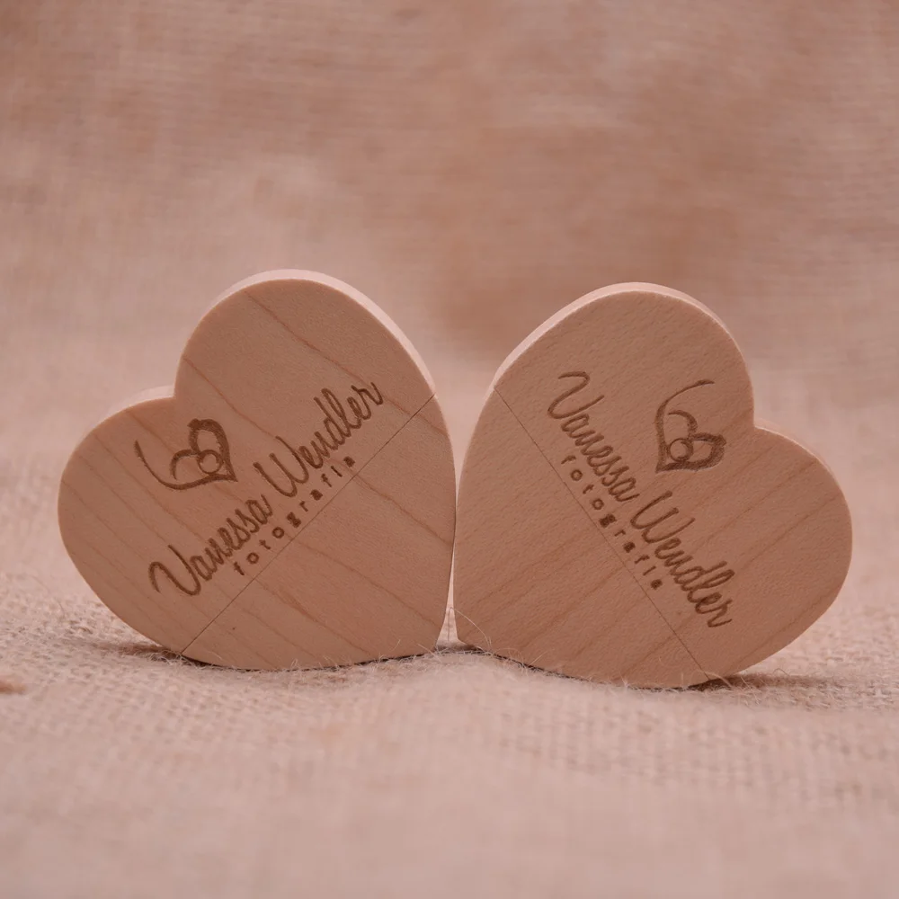 Clé USB coeur et boîte en bois, clé USB, disque U, photographie, cadeaux de mariage, 64 Go, 32 Go, 16 Go, 8 Go, 128 Go, 4 Go