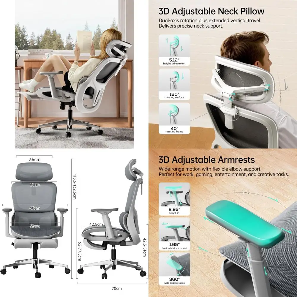 

P2 Ergonomic Office Chair, Office Chair with 3D Lumbar Support, Mesh Chairs with 3D 360° Rotation Arms & 3D Headrest, 135° Step