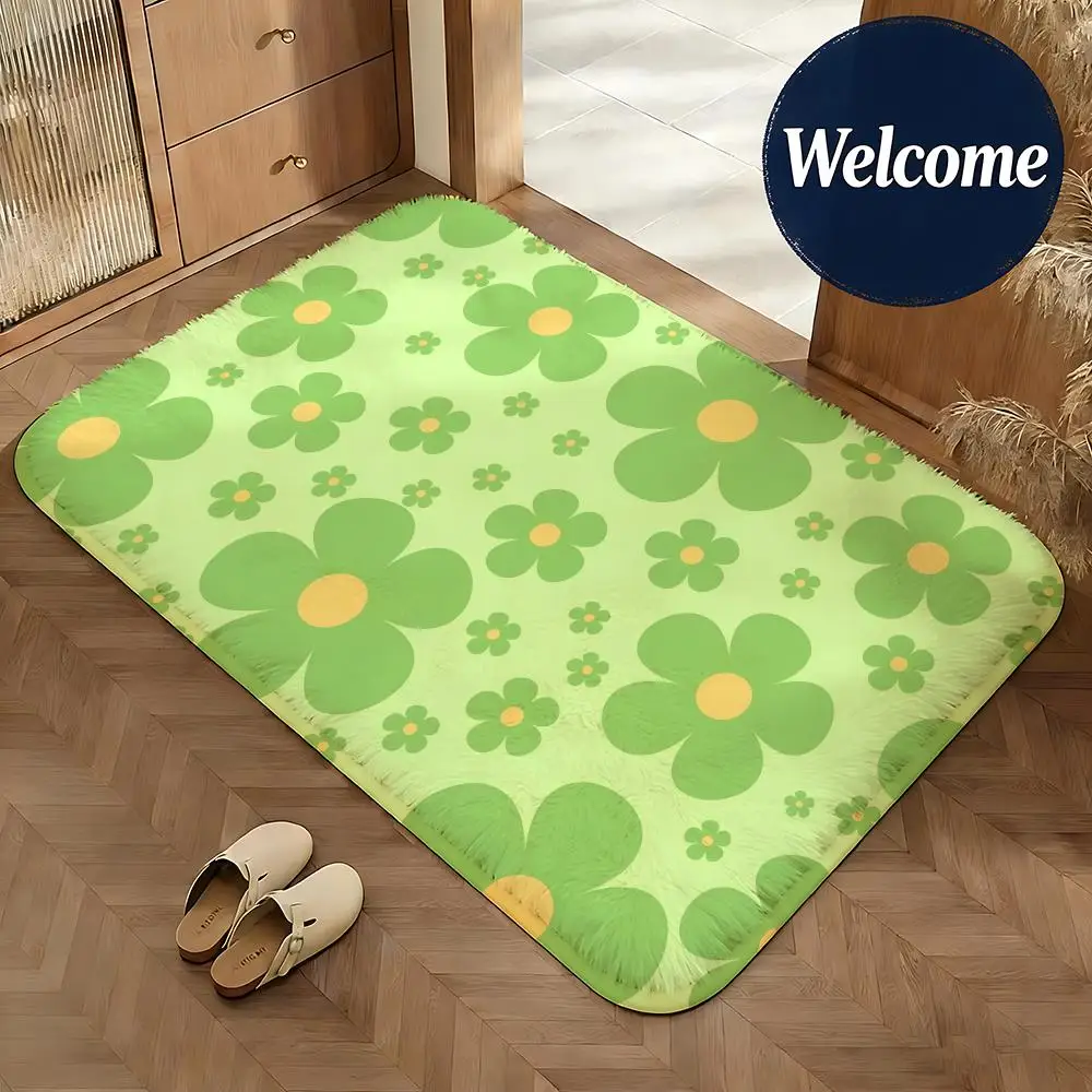Soft Flannel Floor Mat Art four leaf clover Floor Mat Non-Slip Absorbent Doormat Bathroom Bedroom Home Decor Rug