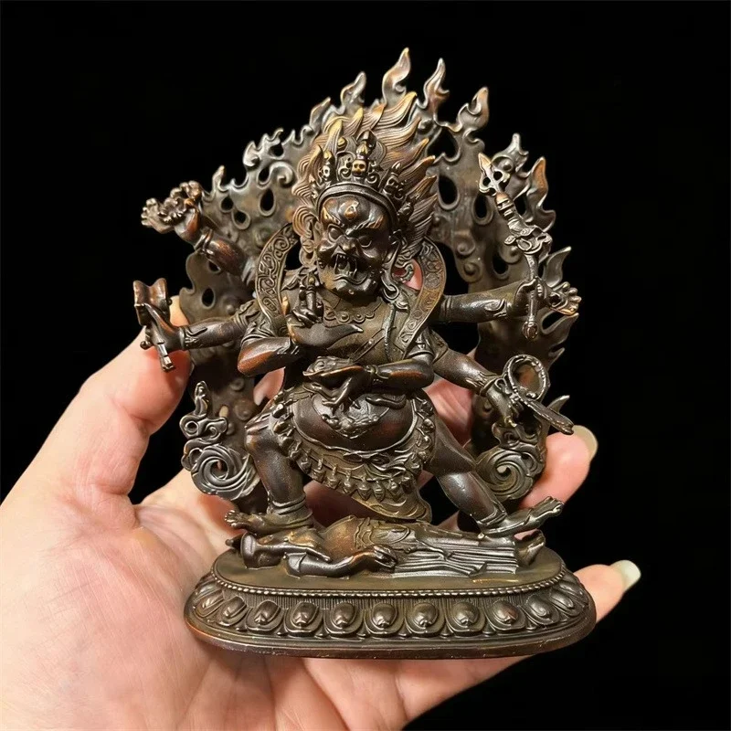Antique Bronze Tibetan Sixarmed Buddha Creative Home Garden Living Room Entrance Ornaments Miniature Statue Tea Pet Crafts Gifts
