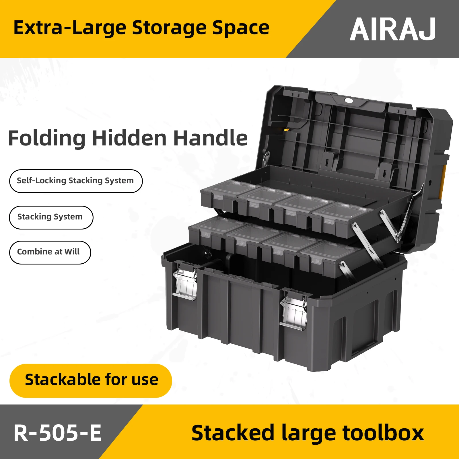 AIRAJ Large 3-layer Folding Tool Box Stackable Multifunctional Matching Stacking Combination Tool Organizer Stackable Parts Box