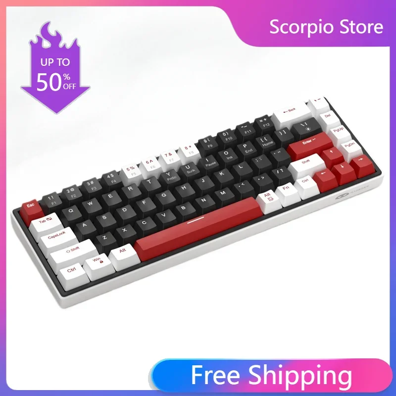 60% Mechanical Gaming Keyboard Custom 68 Keys Hot-Swappable Compact Ice Blue LED Backlit SKY68 Wired Keyboard Notebook Compute